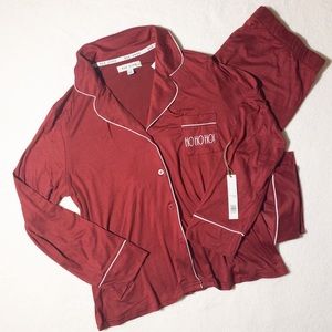 RAE DUNN Collared Pajama Set with Pocket - Ho Ho Ho